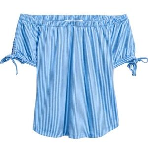 H&M Off-the-shoulder top Light blue/White striped
